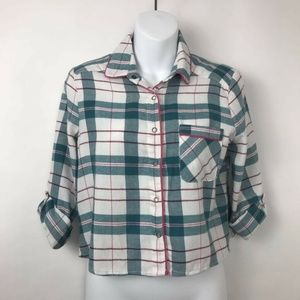 Make+Model Cropped Button Down Shirt Plaid XXS